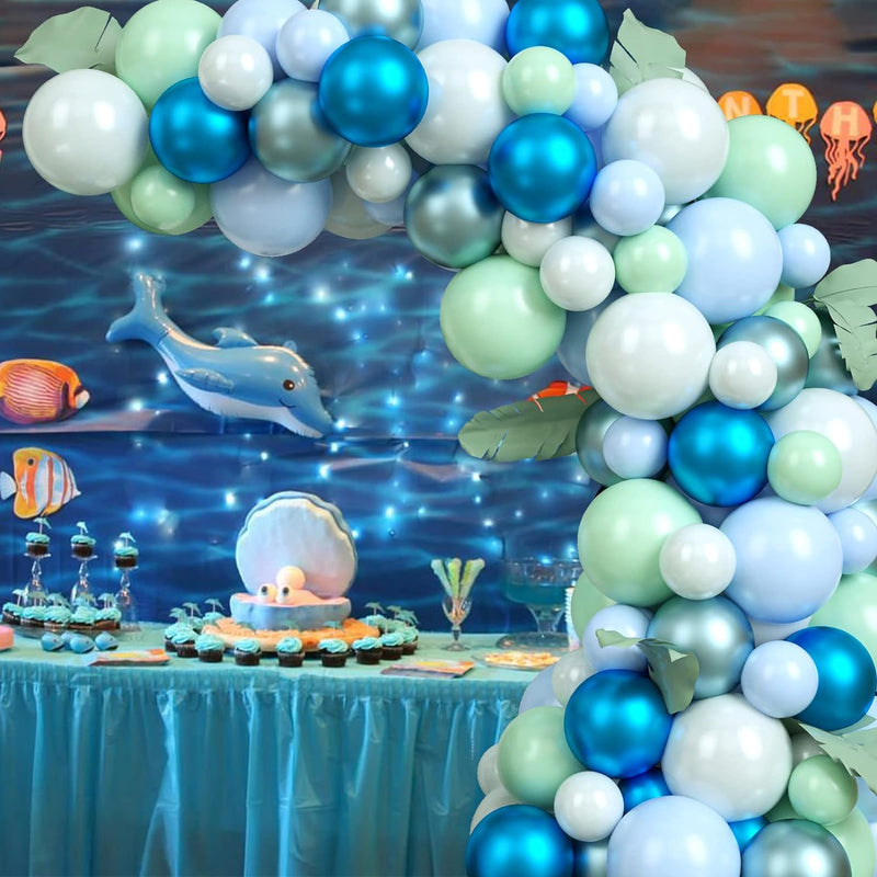 97 Pcs Balloons Arch Aqua Theme Blue Green Latex Balloons Garland Birthday Baby Shower Party Decoration.