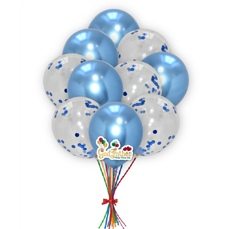 Blue Confetti-Chrome Balloons Set