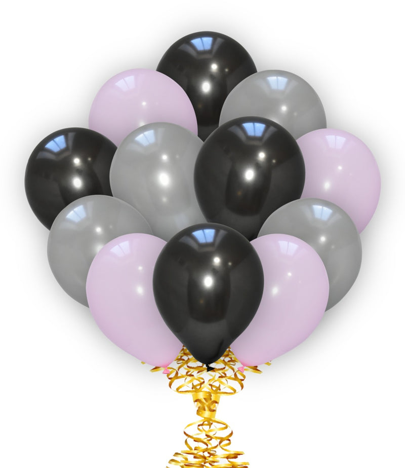 Black-Baby Pink-Silver Balloon Combo Pack, birthday balloons in uk, party decorations items in uk, party supplies in uk, party supplier in uk, party decoration uk