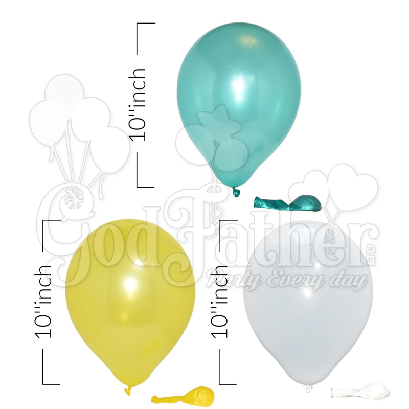 Plain White-Metallic Green and Yellow Balloons for party decoration