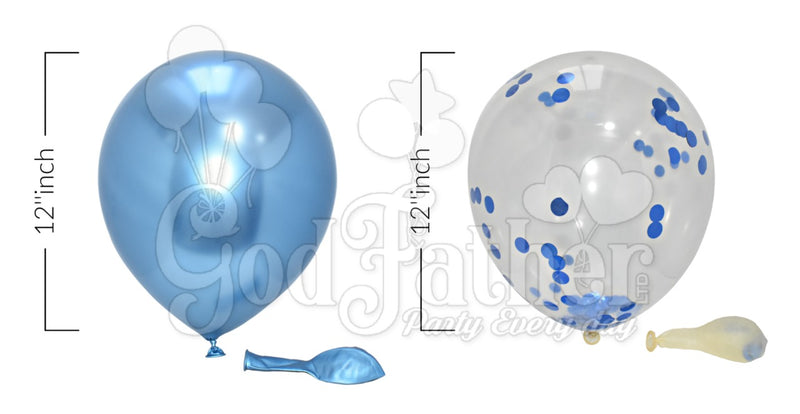Blue Confetti-Chrome Balloons Mix Combo, birthday balloons in uk, party decorations items in uk, party supplies in uk, party supplier in uk, party decoration uk