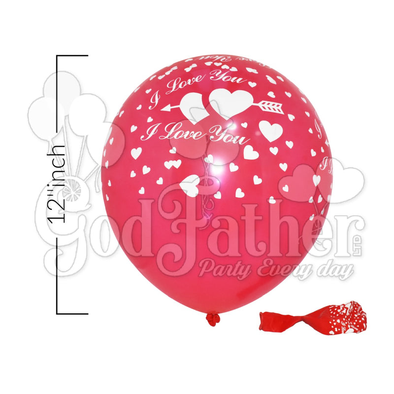Red Latex Plain Balloons with I Love u and Heart Print for party decoration