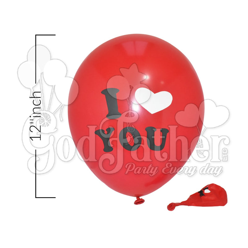 Red Latex Plain Balloon with I Love You Print for party decoration
