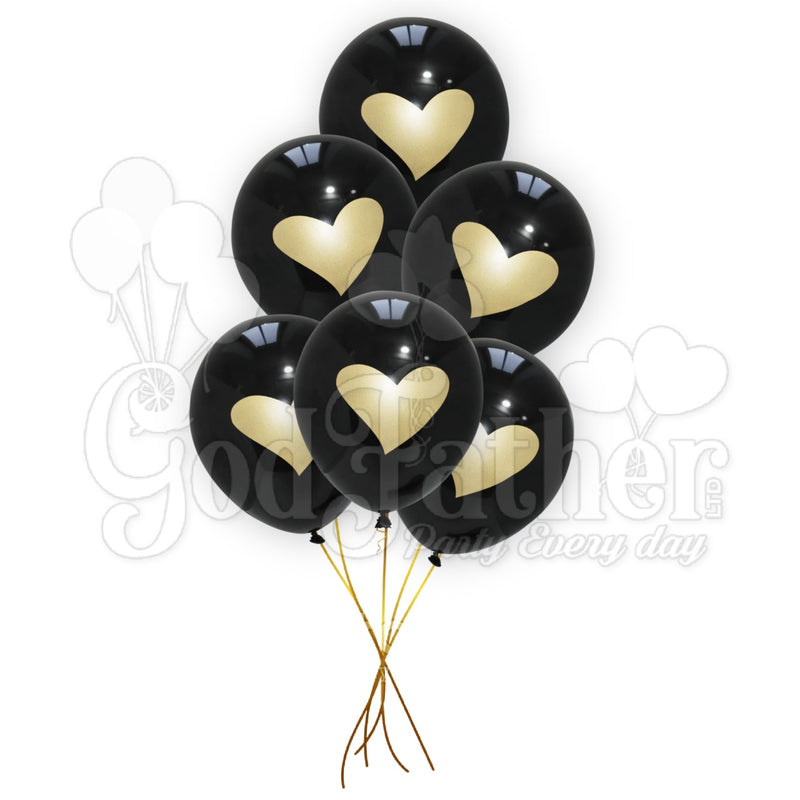 Black Plain Balloon with Golden Heart Print, Black Balloons, heart printed balloons, birthday balloons in uk, party decorations items in uk, party supplies in uk, party supplier in uk, party decoration uk