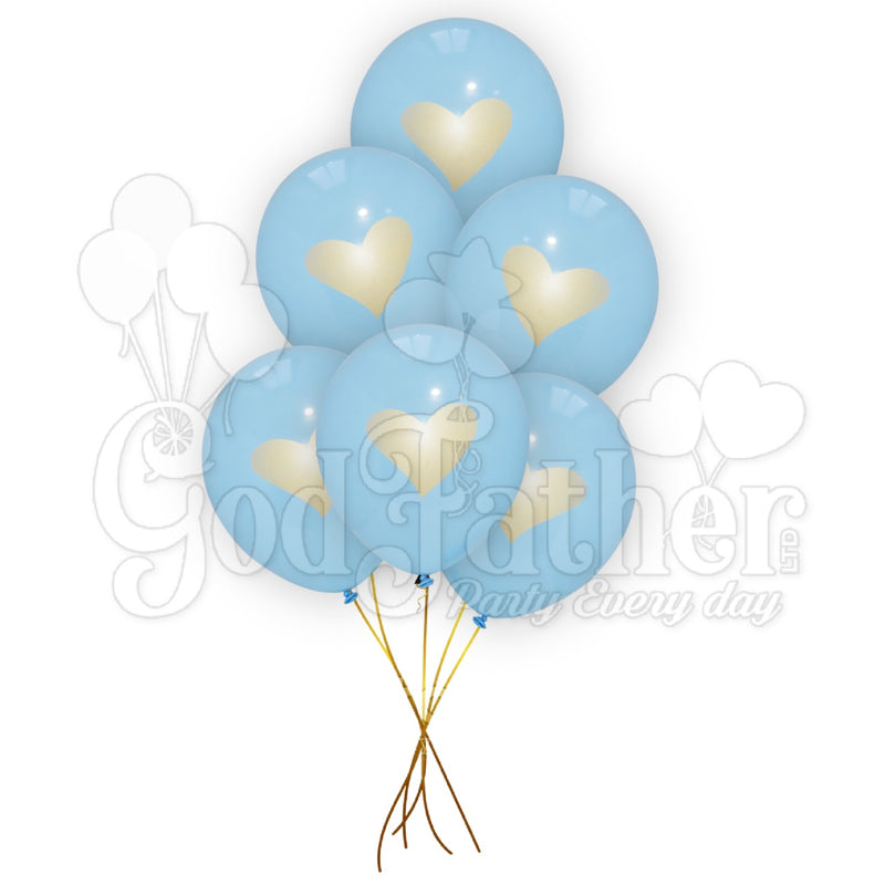Blue Plain Balloons with Golden Heart Print, birthday balloons in uk, party decorations items in uk, party supplies in uk, party supplier in uk, party decoration uk