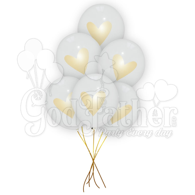 White Plain Balloons with Golden Heart print for party decoration