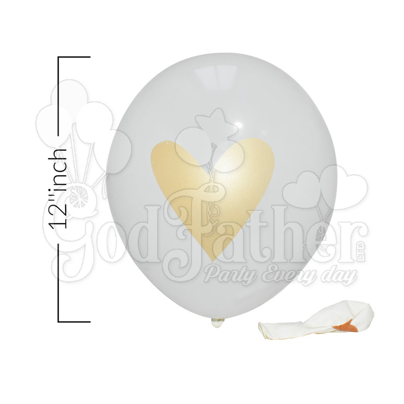 White Plain Balloons with Golden Heart print for party decoration