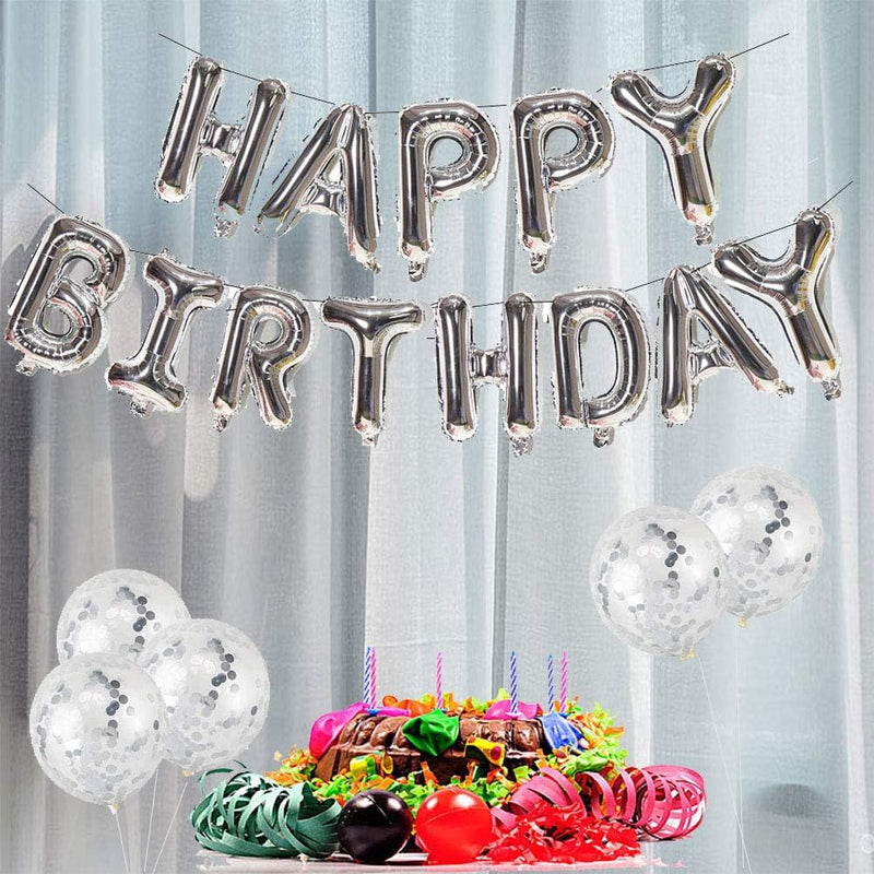 Happy Birthday Silver Balloons for party decoration