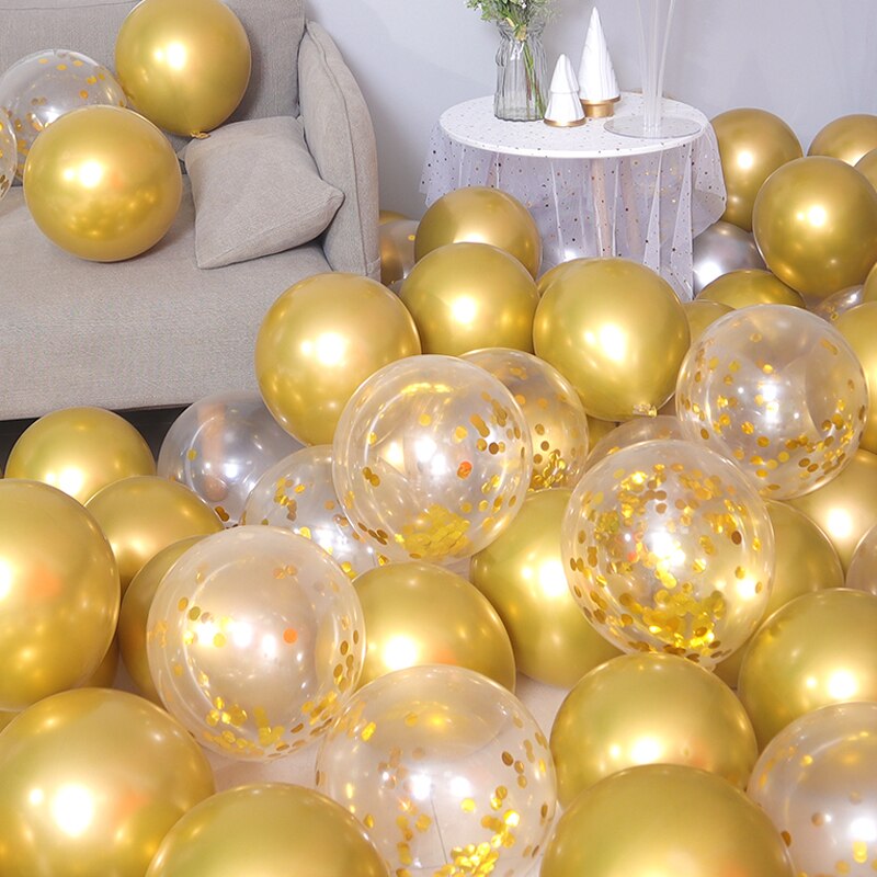 20 Gold Chrome-Confetti Balloons Set Specially for Birthday Anniversary and New Year Celebrations