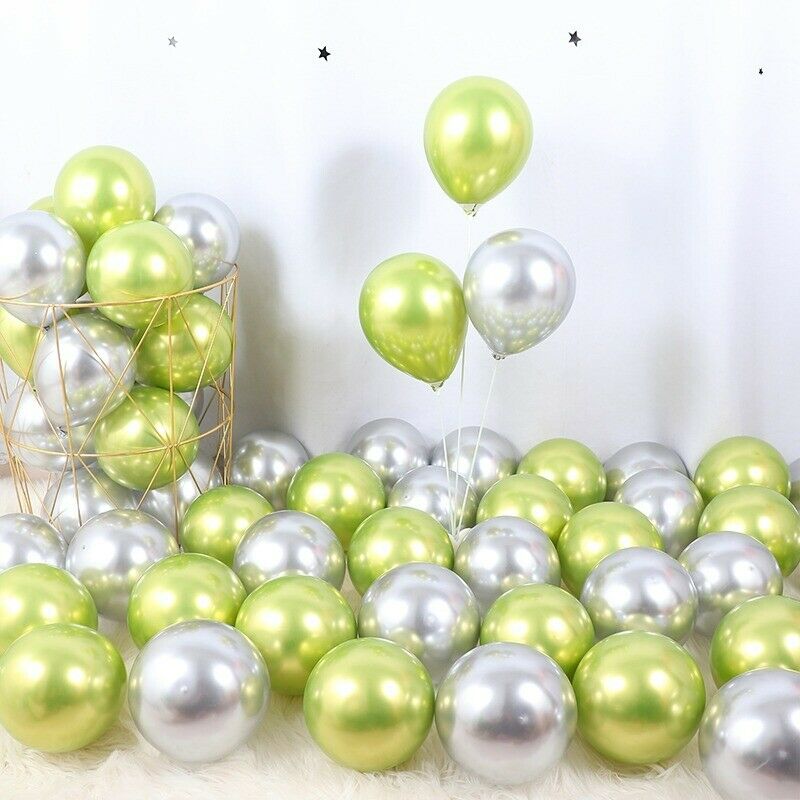 Silver-Apple Green Chrome Balloons Set