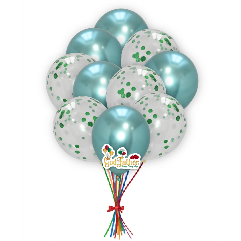 Green Chrome-Confetti Latex Balloons