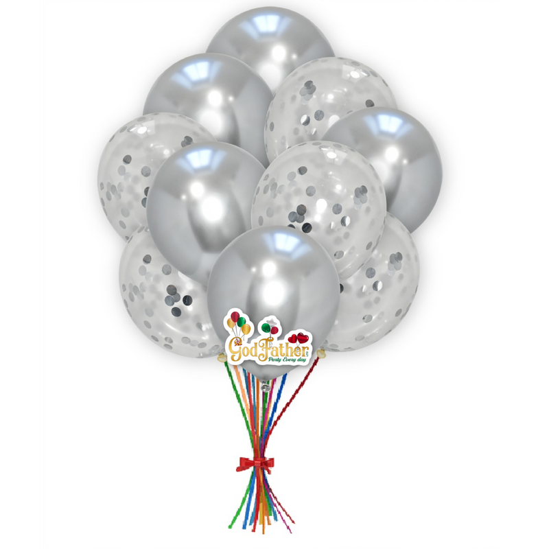 Silver Chrome-Confetti Balloons for party decoration