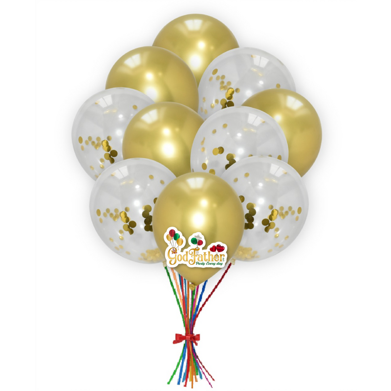 Gold Confetti-Chrome Balloons Set