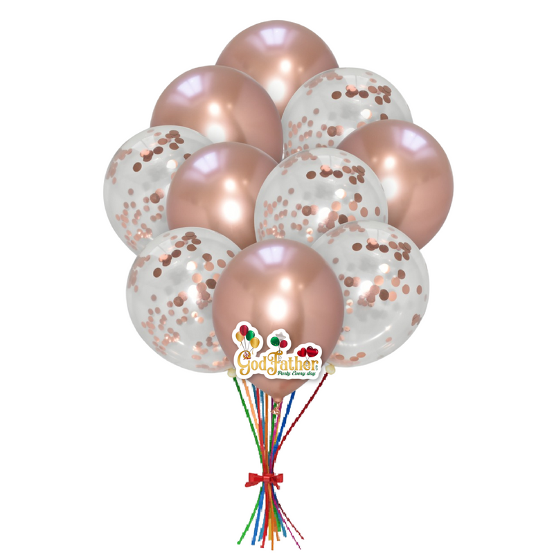 Rose Gold Confetti-Chrome Balloons Mix Combo