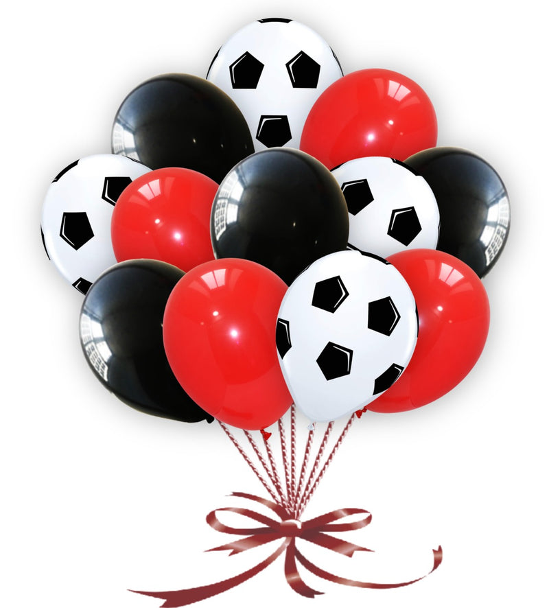 White Football Print and Black Red Balloons Set, Football Balloons, Soccer Balloons, party decorations items in uk, party supplies in uk, party supplier in uk, party decoration uk
