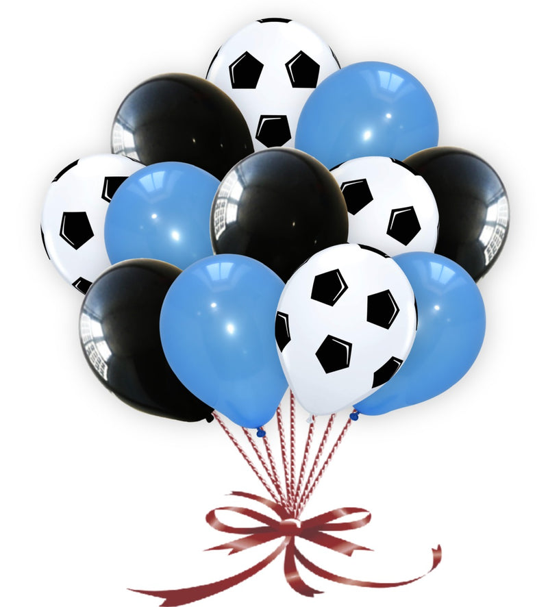 White Football Print and Black-Blue Balloons Set