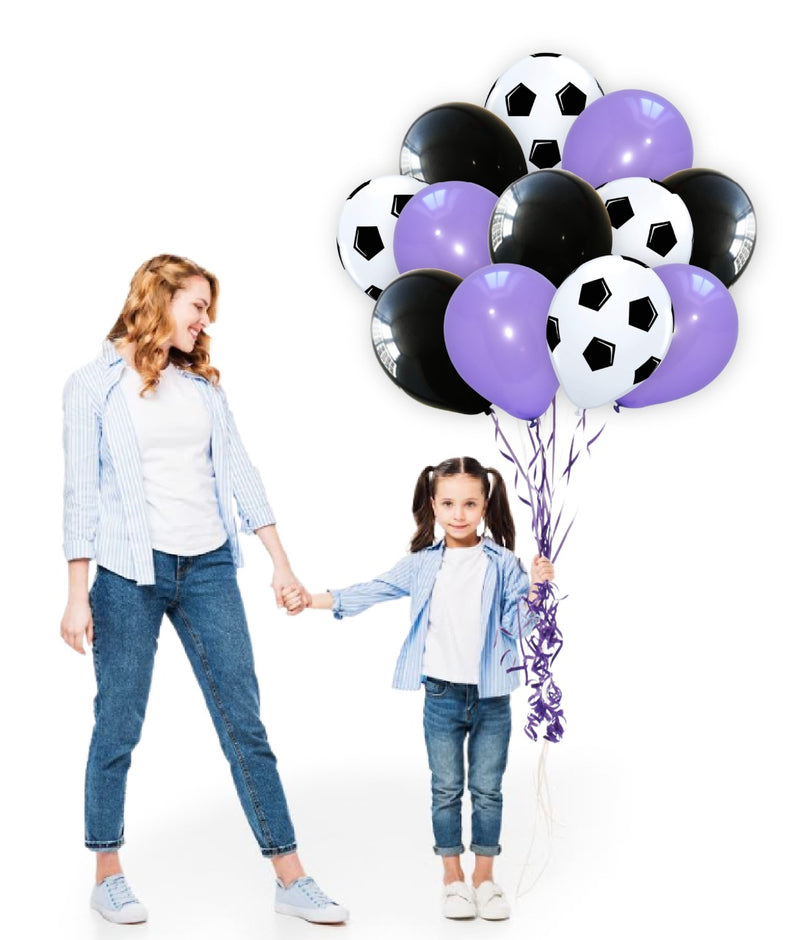 White Football Print and Black-Purple Balloons for party decoration