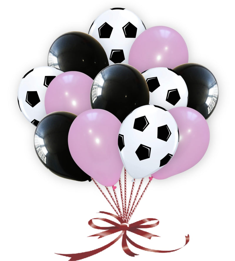 White Football Print and Black-Pink Balloons for party decoration