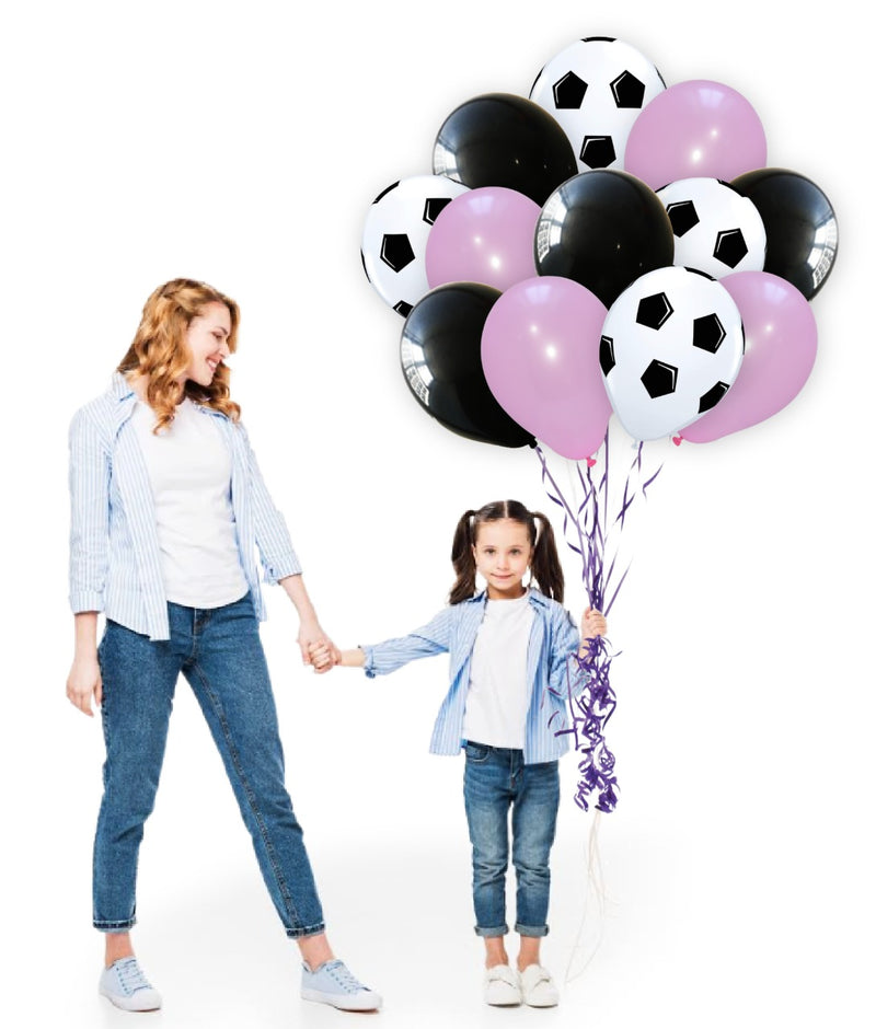 White Football Print and Black-Pink Balloons for party decoration