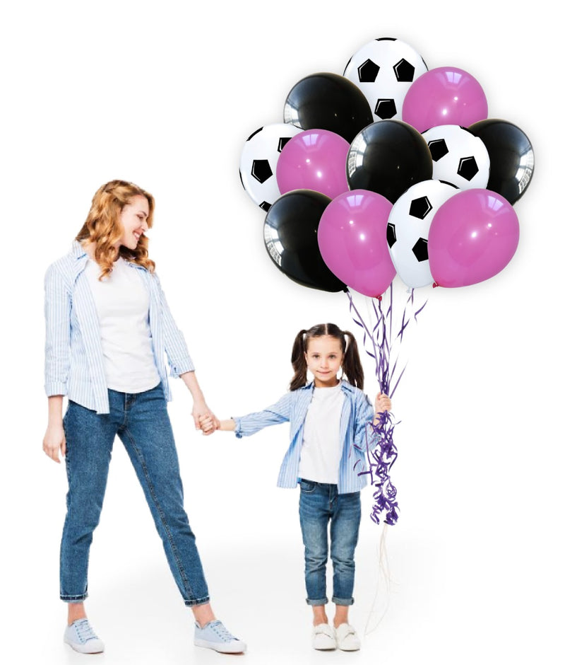 White Football Print and Black-Hot Pink Balloons for party decoration