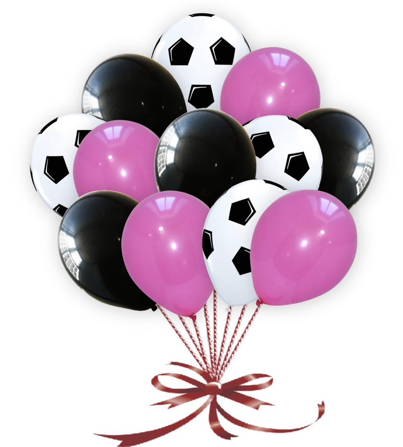 White Football Print and Black-Hot Pink Balloons Set, Football Balloons, party decorations items in uk, party supplies in uk, party supplier in uk, party decoration uk