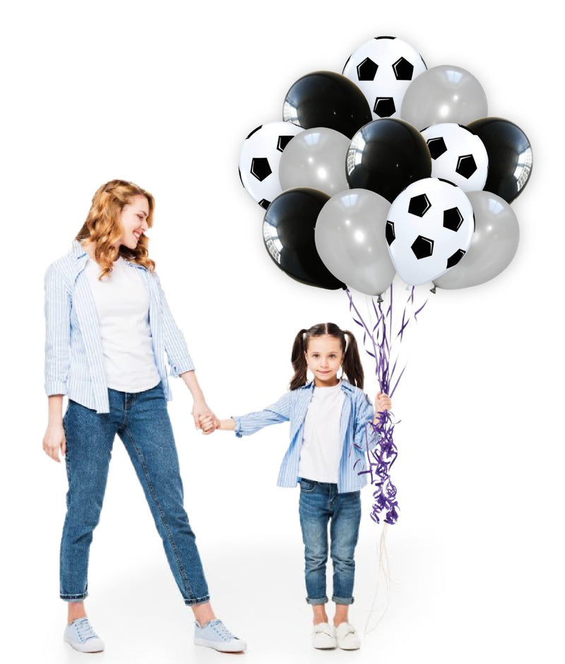 White Football Print and Black-Silver balloons for party decoration