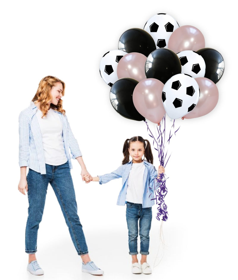 White Football Print and Black-Rose Gold Balloons for party decoration