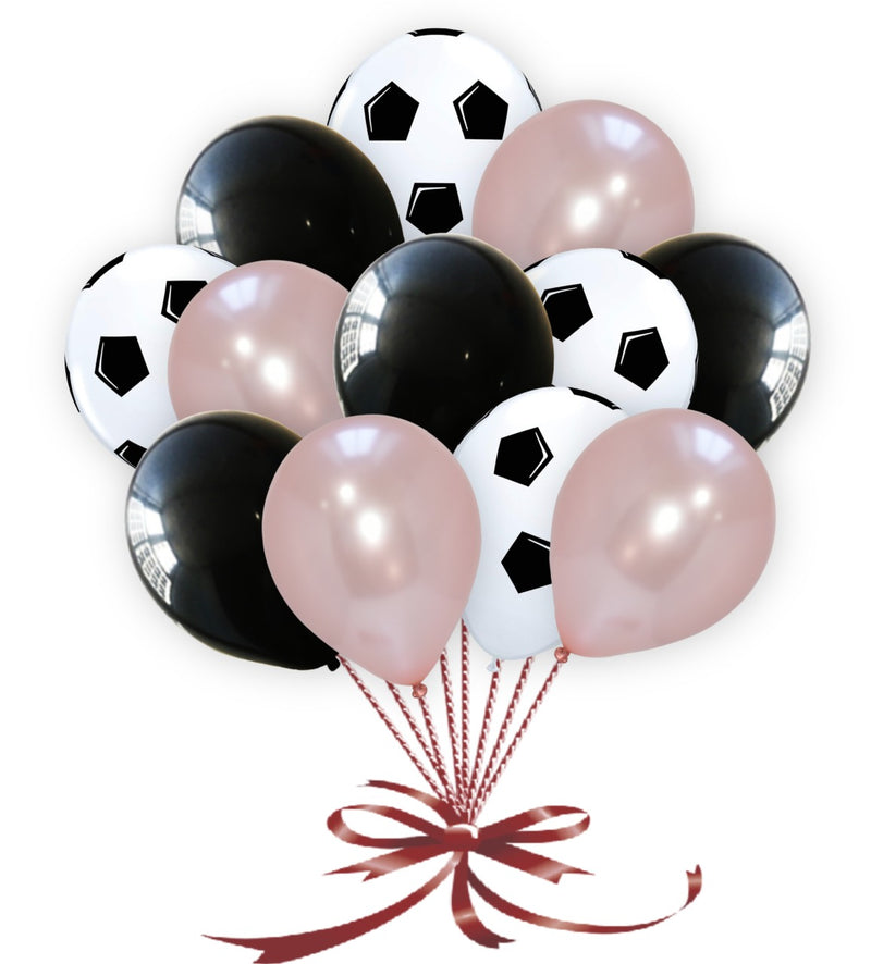 White Football Print and Black-Rose Gold Balloons for party decoration