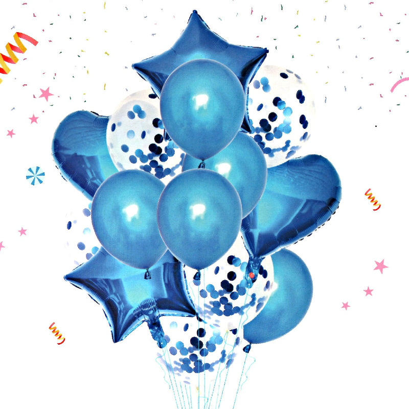 Multi Style Blue Balloon Set, Star Balloons. Confetti Balloons