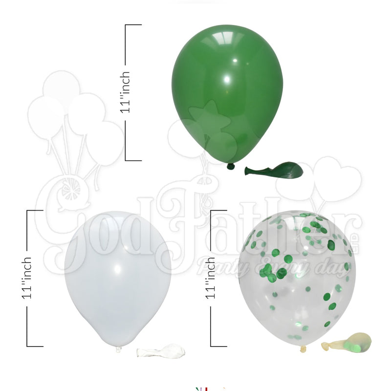 Green Confetti-Plain Green- White Balloons