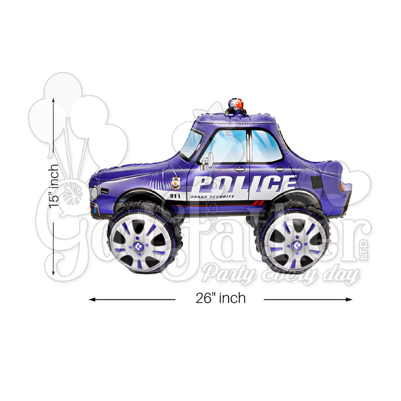 Police Car Foil Balloon Blue 15*26" Inch, Animated Balloons, Car Balloons, Kids Balloons, birthday balloons in uk, party decorations items in uk, party supplies in uk, party supplier in uk, party decoration uk