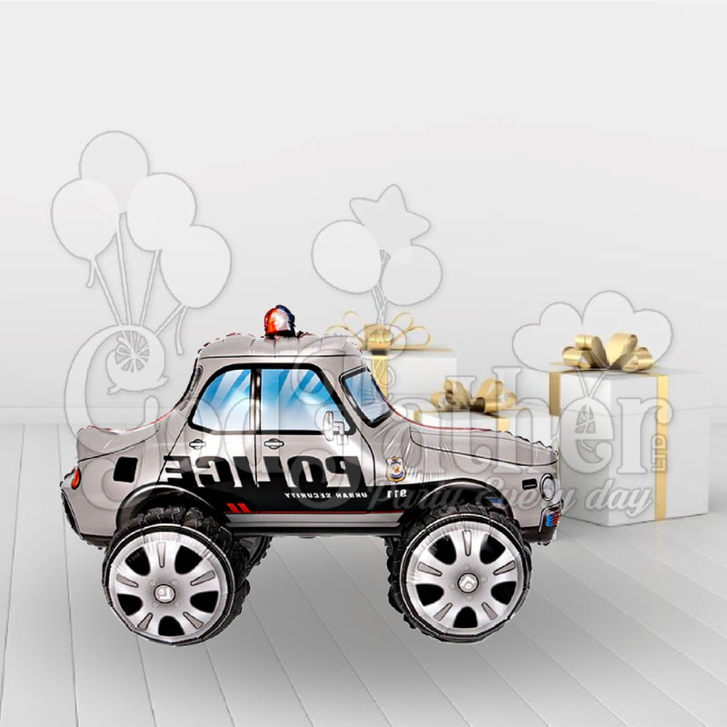Police Car Foil Balloon Silver 15*26" Inch, Animated Balloons, Car Balloons, Kids Balloons, birthday balloons in uk, party decorations items in uk, party supplies in uk, party supplier in uk, party decoration uk