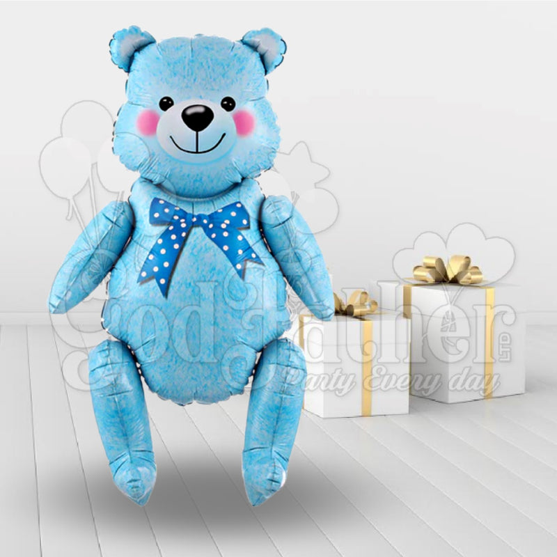 Blue Bear Standing Foil Balloon 32.5*17" Inch, Blue Bear Standing Foil Balloon, birthday balloons in uk, party decorations items in uk, party supplies in uk, party supplier in uk, party decoration uk