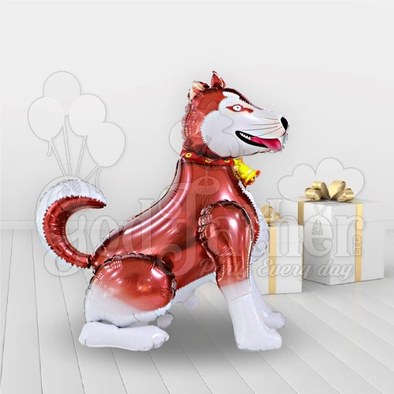 Brown Husky Dog Foil Balloon 27*28" inch, dog balloon, birthday balloons in uk, party decorations items in uk, party supplies in uk, party supplier in uk, party decoration uk