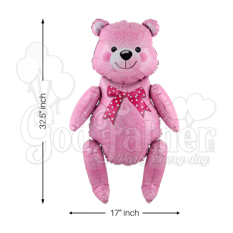 Pink Bear Standing Foil Balloon 32.5*17" Inch, Pink Bear Standing Foil Balloon