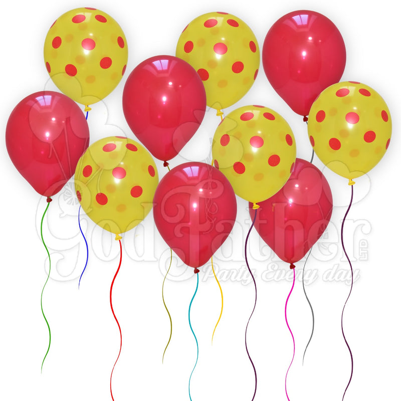 Yellow Polka Dot and Red Plain Balloons for party decoration
