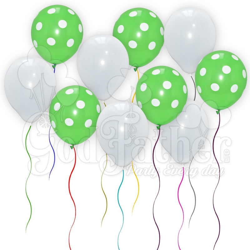 Green Polka Dot  and White Plain Balloons Set