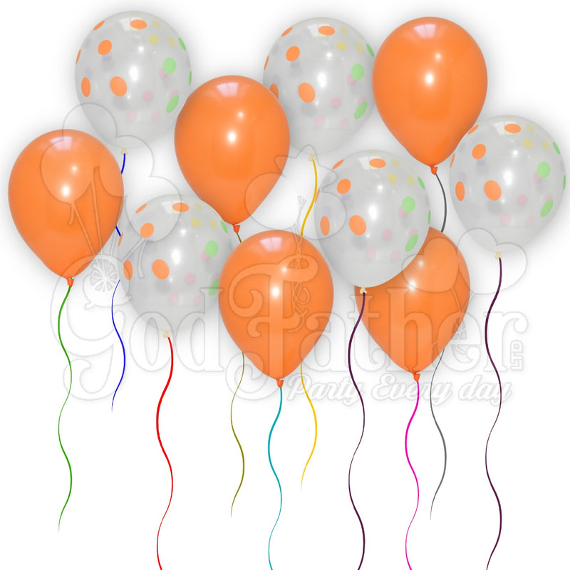Clear Polka Dot  and Orange Plain Balloons Set