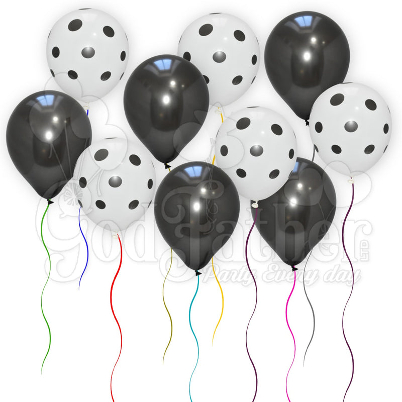 White Polka Dot and Black Plain Balloons Set