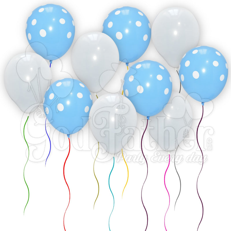 Light Blue Polka Dot and White Plain Balloons