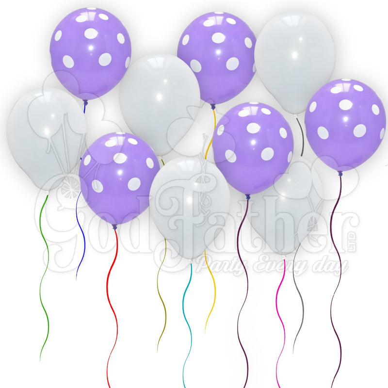 Purple Polka Dot and White Plain Balloons for party decoration