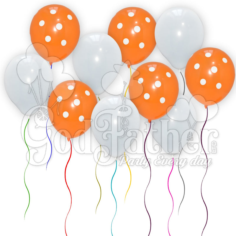 Orange Polka Dot and White Plain Balloons for party decoration