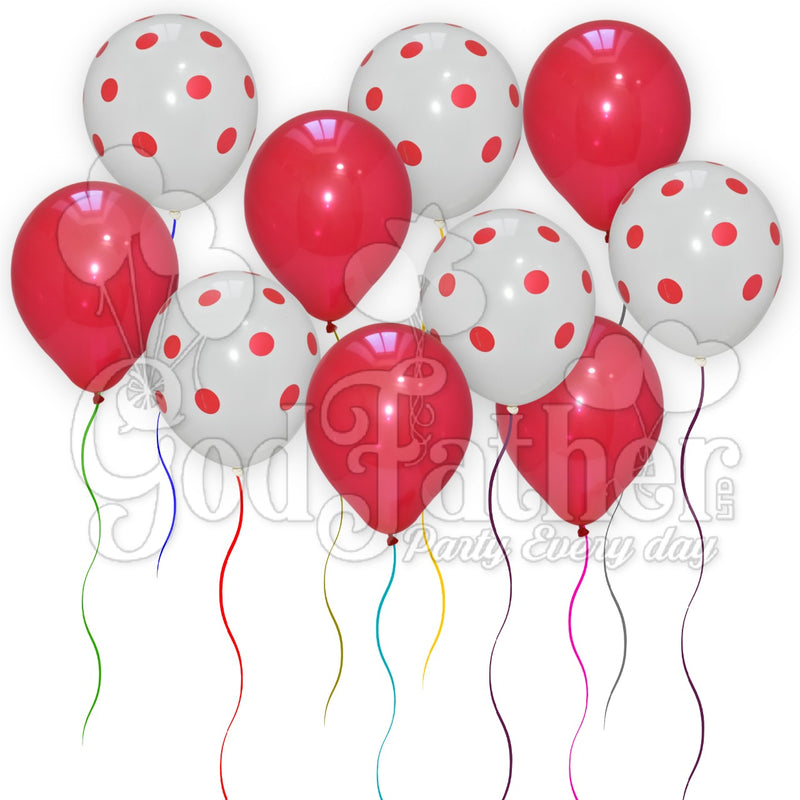White Polka Dot and Red Plain Balloons for party decoration