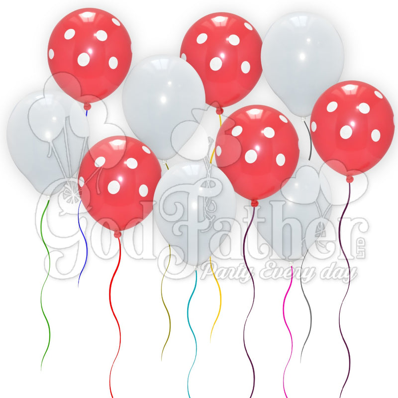 Red Polka Dot and White Plain Balloons for party decoration