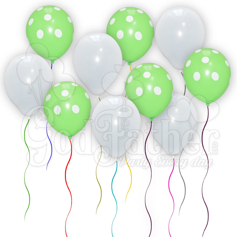 Light Green Polka Dot and White Plain Balloons Set