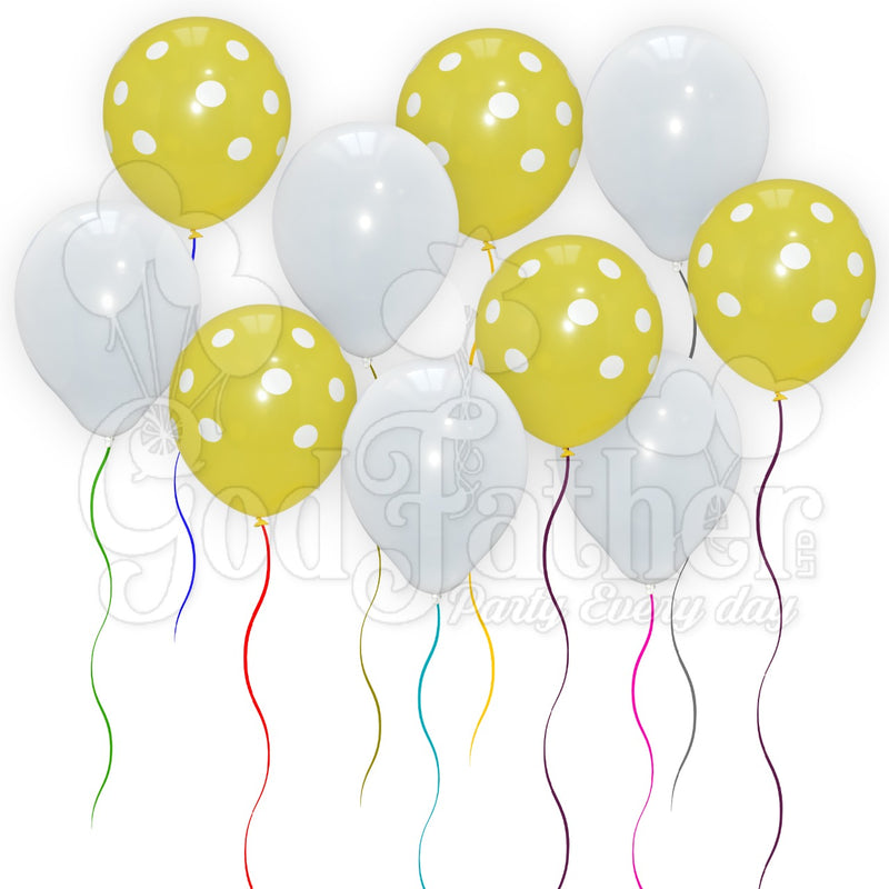 Yellow Polka Dot and White Plain Balloons Set