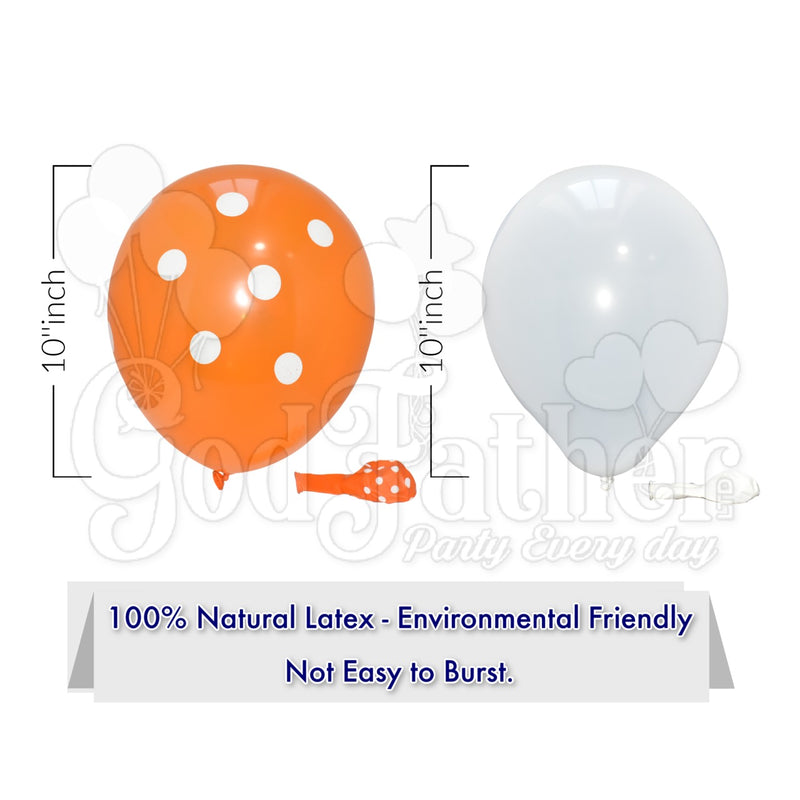 Orange Polka Dot and White Plain Balloons for party decoration