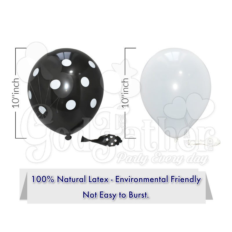 Black Polka Dot and White Balloons Decoration 10 Pcs