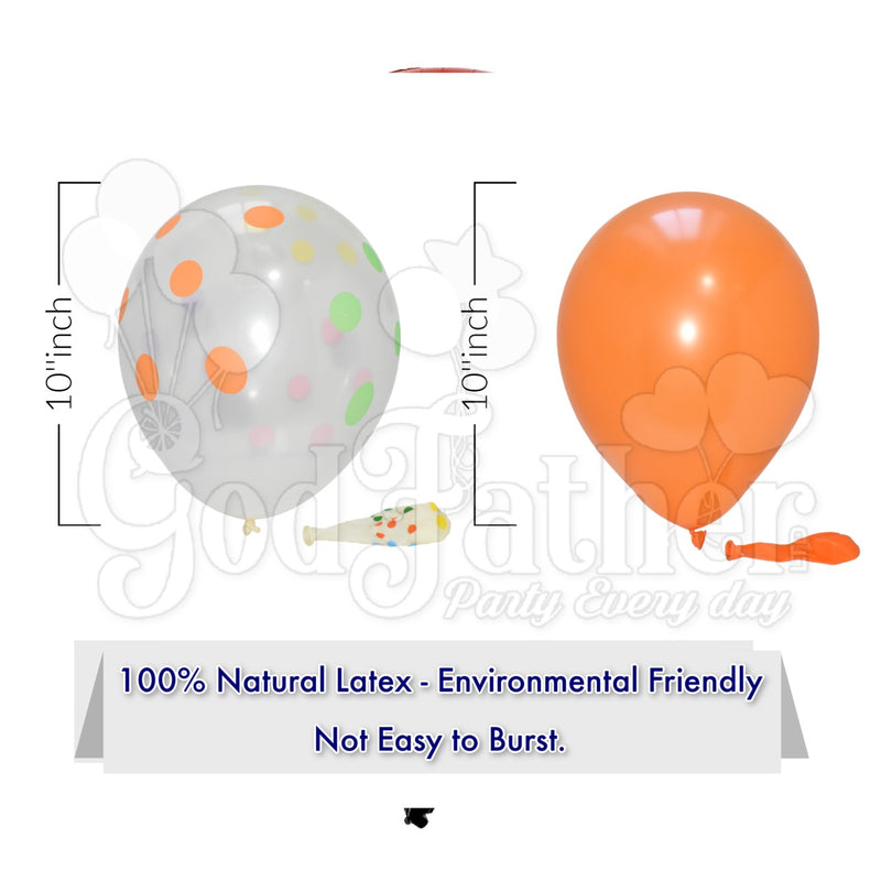 Clear Polka Dot  and Orange Plain Balloons Set