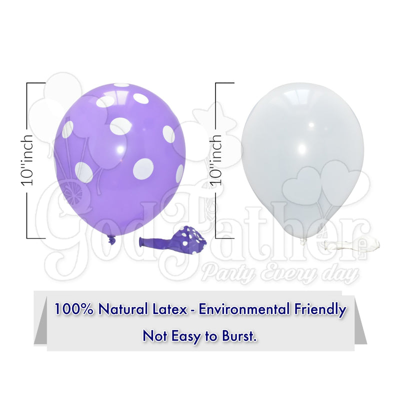 Purple Polka Dot and White Plain Balloons Set